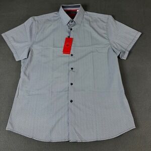 American Breed Mens XXL Shirt Short Sleeve Button Down Navy White Micro Dot